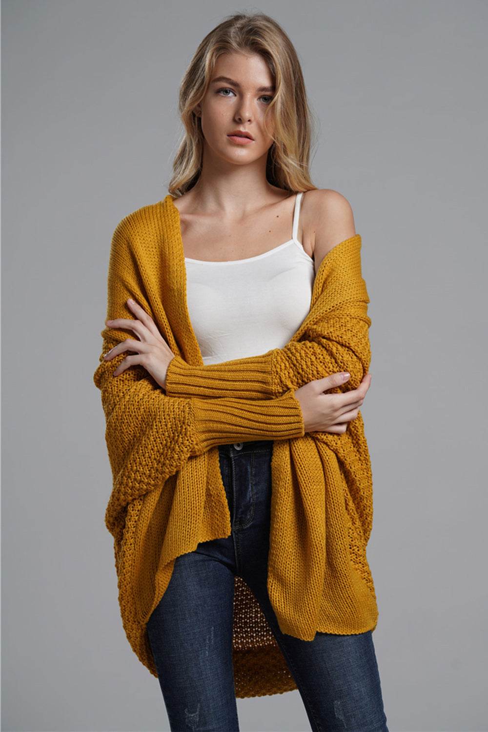 Open Front Batwing Sleeve Cardigan - Delanoir