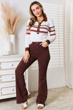 Basic Bae Striped Collared Neck Rib-Knit Top - Delanoir