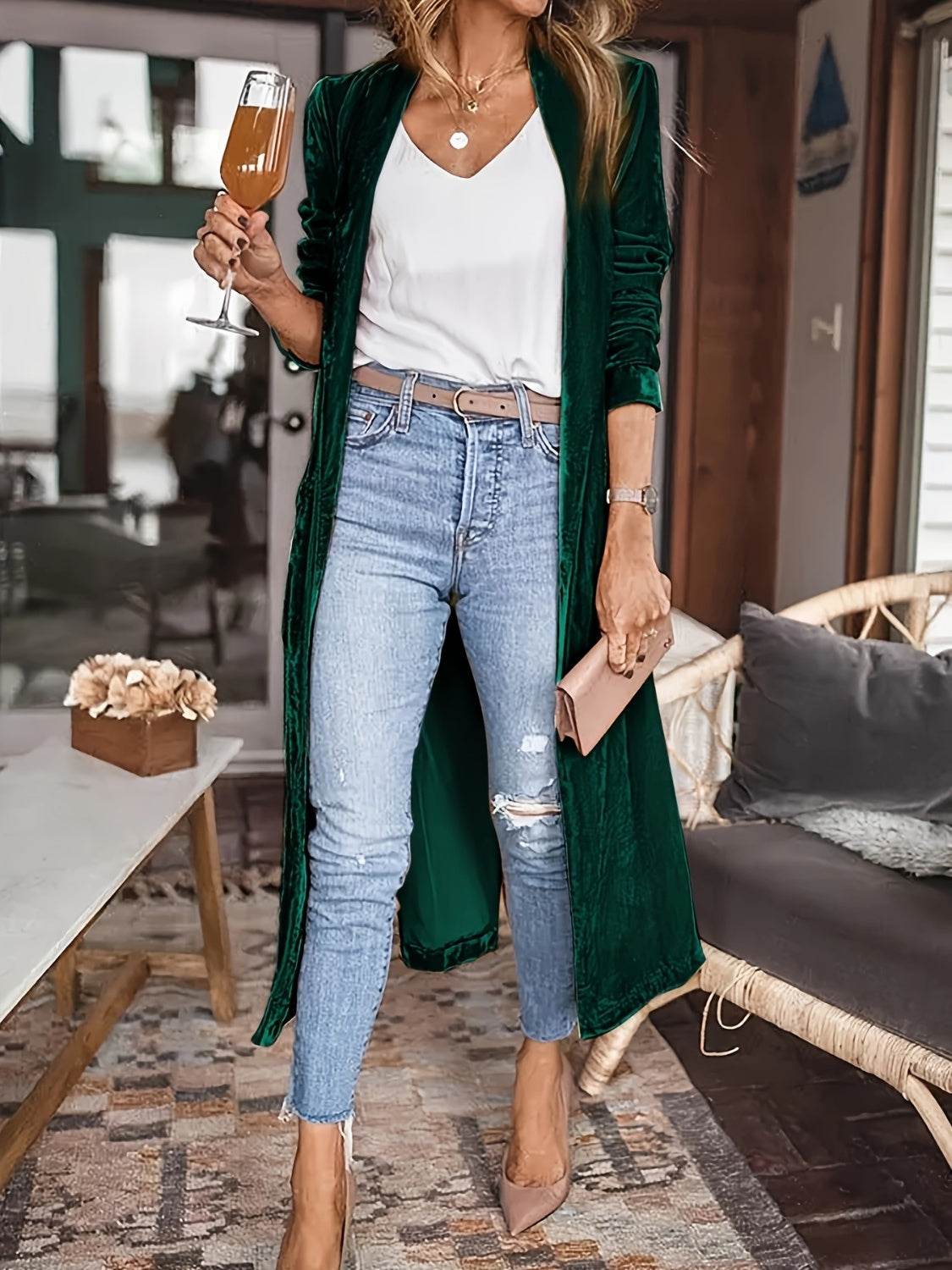 Open Front Long Sleeve Coat - Delanoir