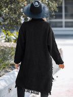 Fringe Open Front Long Sleeve Cardigan - Delanoir