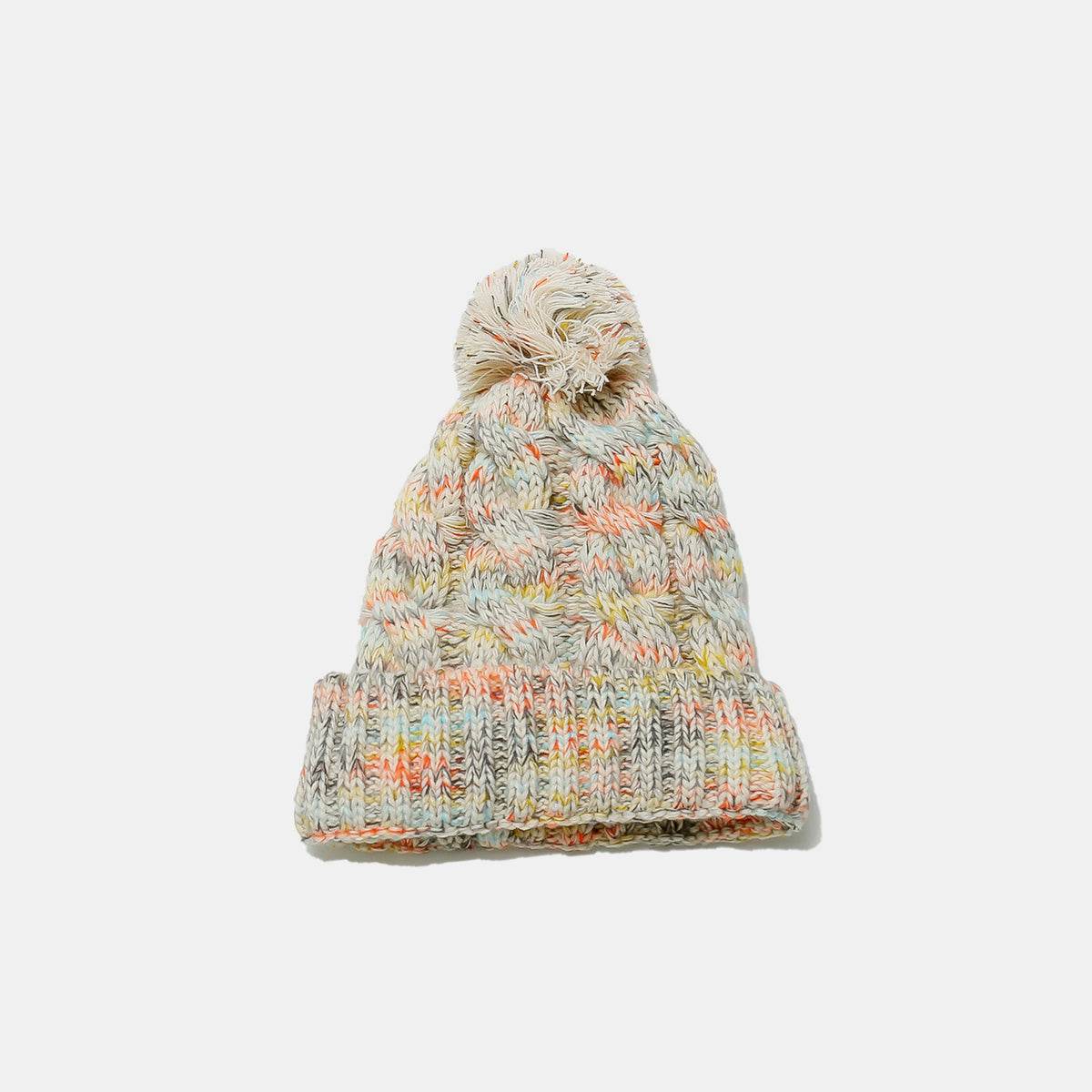 Contrast Cable-Knit Hat with Pompom - Delanoir