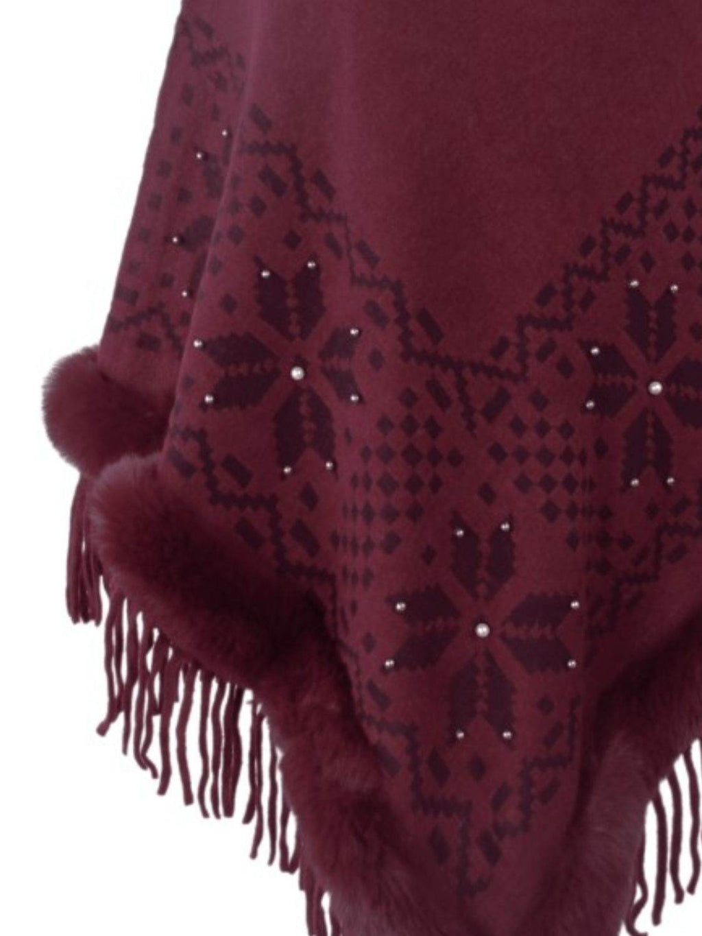 Fringe Geometric Cape Sleeve Poncho - Delanoir