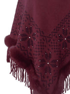 Fringe Geometric Cape Sleeve Poncho - Delanoir