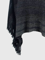 Striped Boat Neck Poncho with Fringes - Delanoir