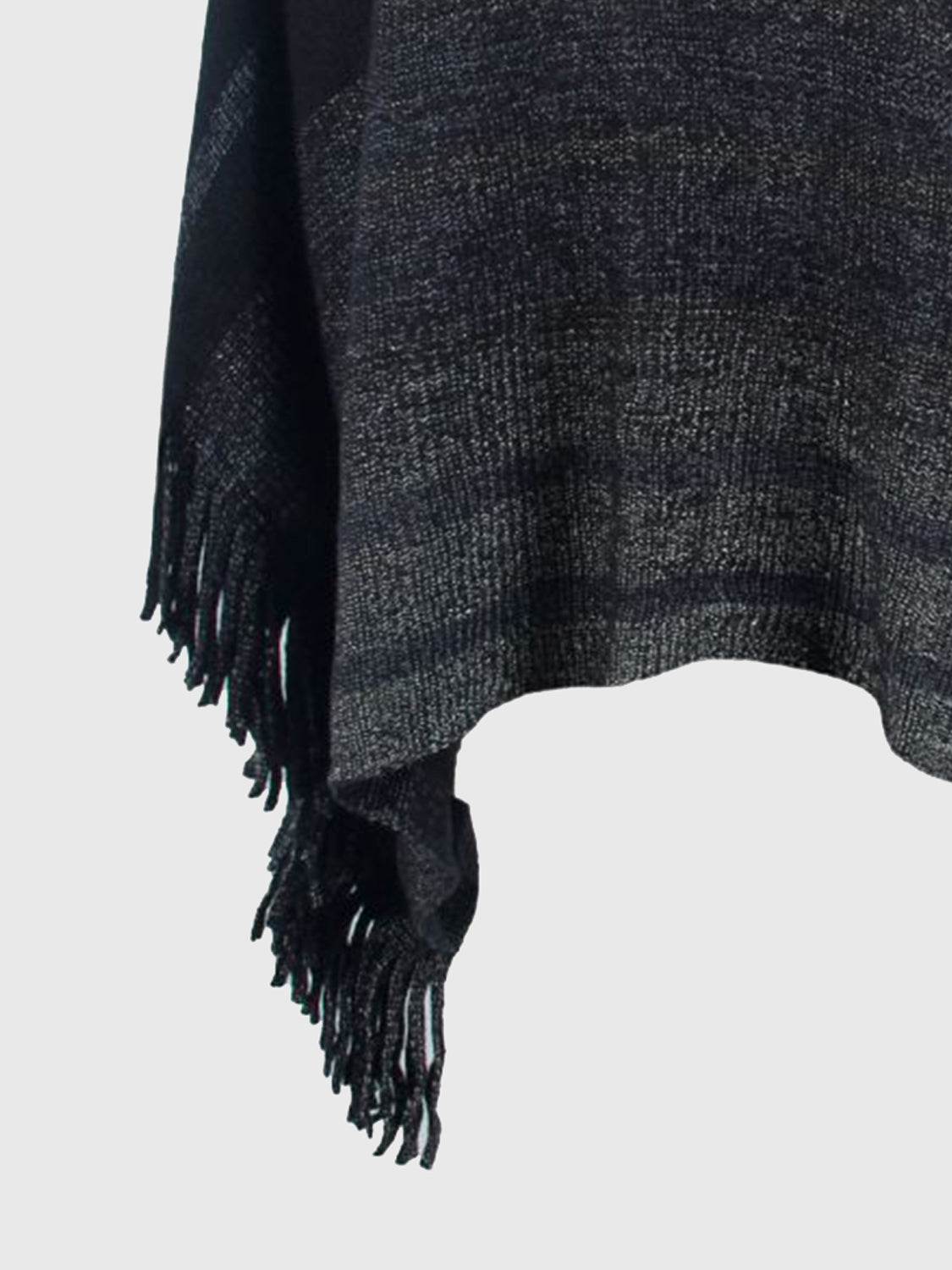 Striped Boat Neck Poncho with Fringes - Delanoir