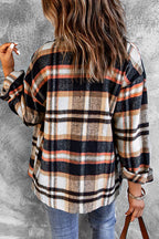 Plaid Button Front Shirt Jacket with Breast Pockets - Delanoir