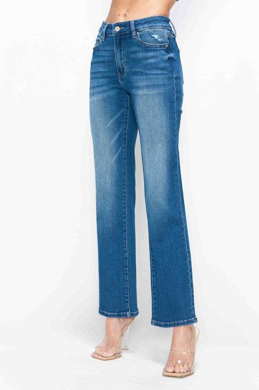 bytos Full Size Cat's Whiskers High Rise Straight Jeans - Delanoir