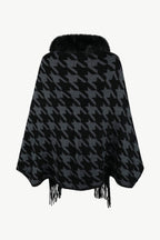 Houndstooth Fringe Hem Poncho - Delanoir