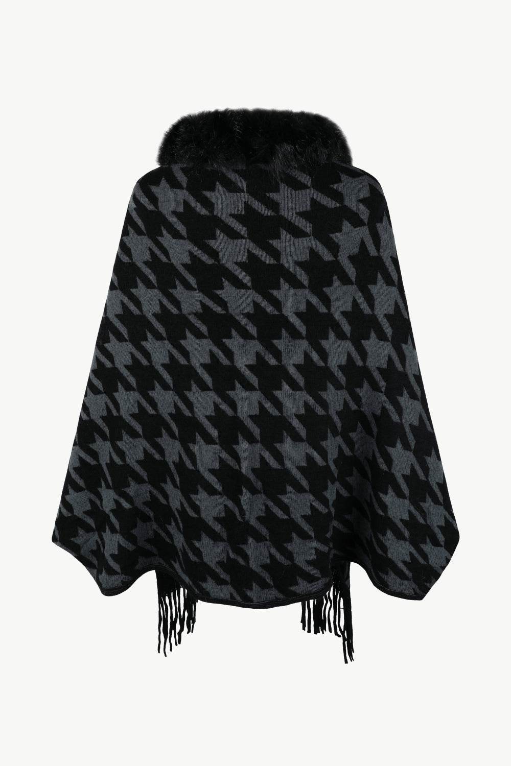 Houndstooth Fringe Hem Poncho - Delanoir