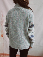 Geometric Mock Neck Dropped Shoulder Sweater - Delanoir