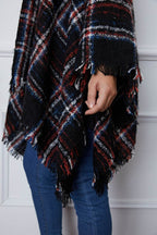 Shiny Turtleneck Plaid Raw Hem Sweater - Delanoir