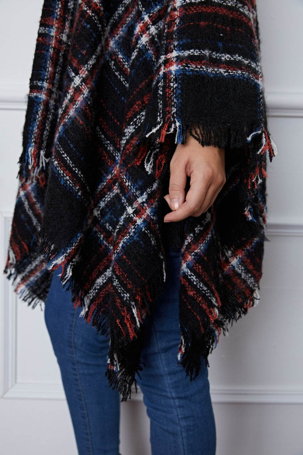 Shiny Turtleneck Plaid Raw Hem Sweater - Delanoir