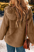 Drawstring Fleece Zip Up Hooded Jacket - Delanoir