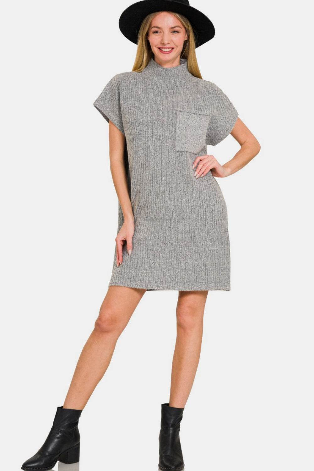 Zenana Short Sleeve Sweater Mini Dress - Delanoir