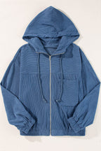 Pocketed Zip Up Long Sleeve Hooded Jacket - Delanoir