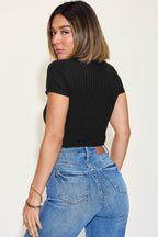 Basic Bae Full Size Ribbed Round Neck Short Sleeve T-Shirt - Delanoir