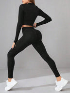 Mock Neck Long Sleeve Top and Leggings Active Set - Delanoir