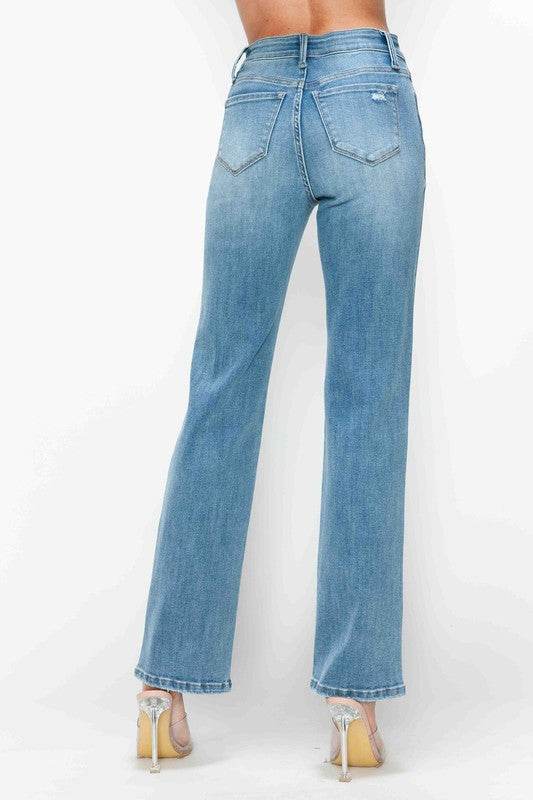 bytos Full Size Distressed High Rise Straight Jeans - Delanoir