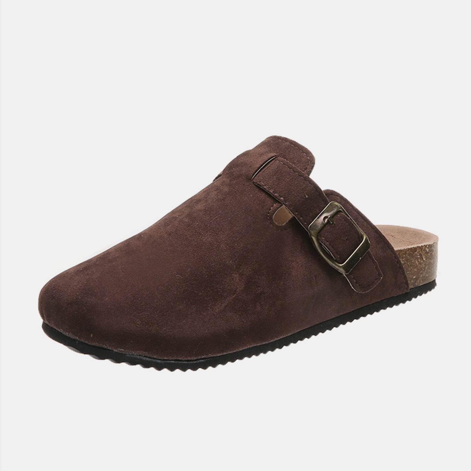 Suede Closed Toe Buckle Slide - Delanoir