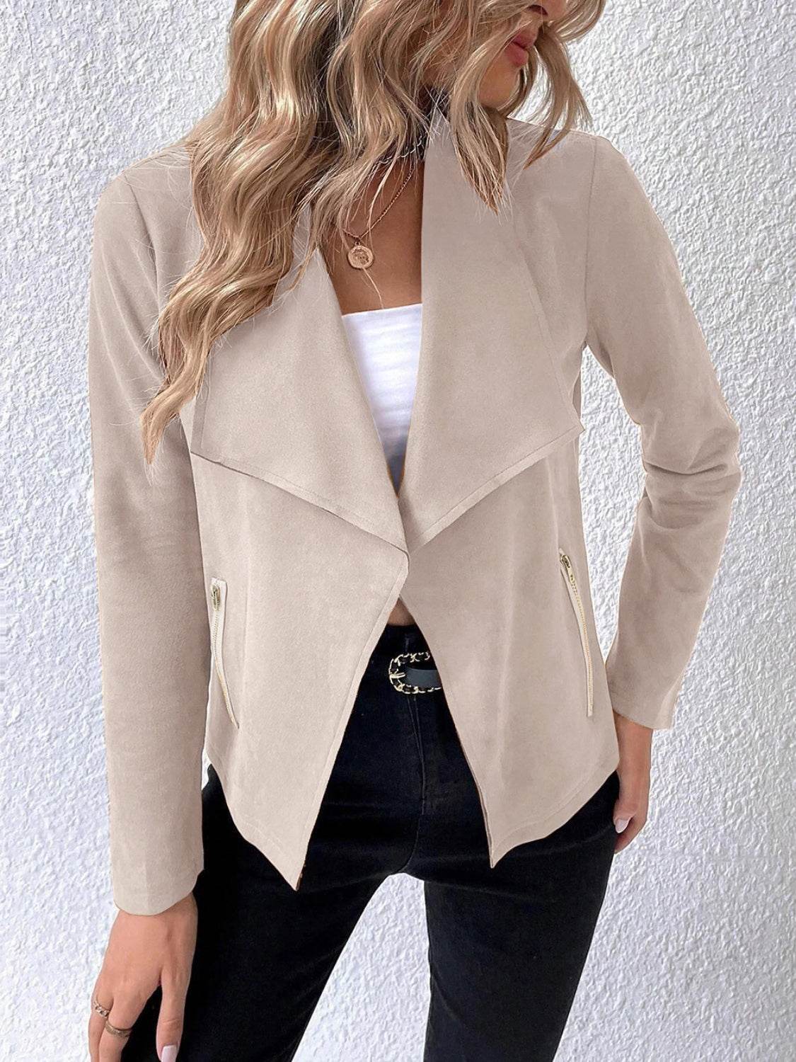Collared Neck Long Sleeve Jacket - Delanoir