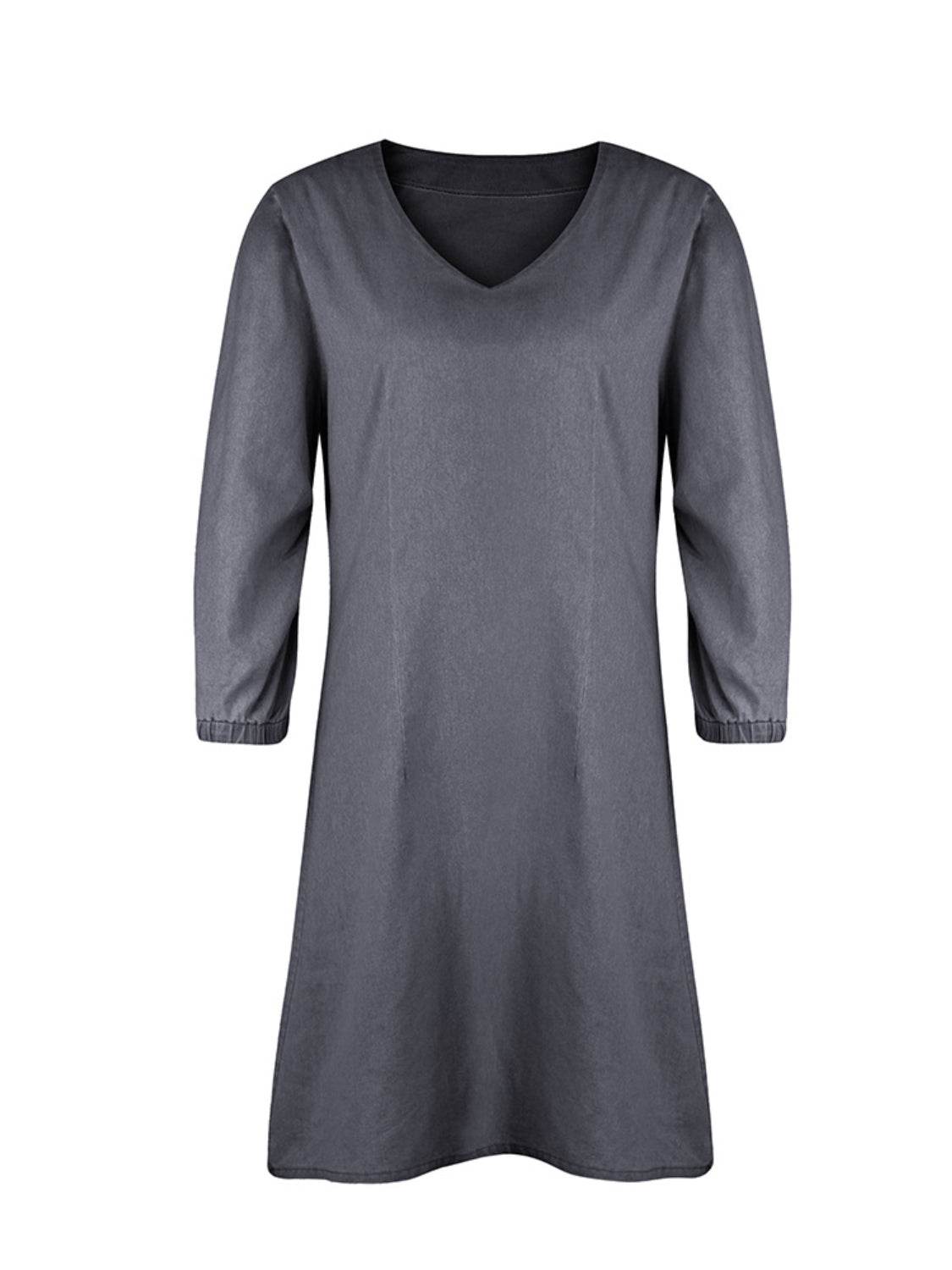 Full Size V-Neck Half Sleeve Dress - Delanoir