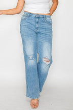 bytos Full Size Distressed High Rise Straight Jeans - Delanoir