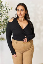 Culture Code Full Size Ribbed Surplice Cold Shoulder Top - Delanoir