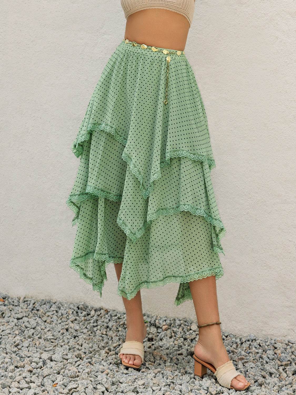 Lace Detail Layered Printed Skirt - Delanoir