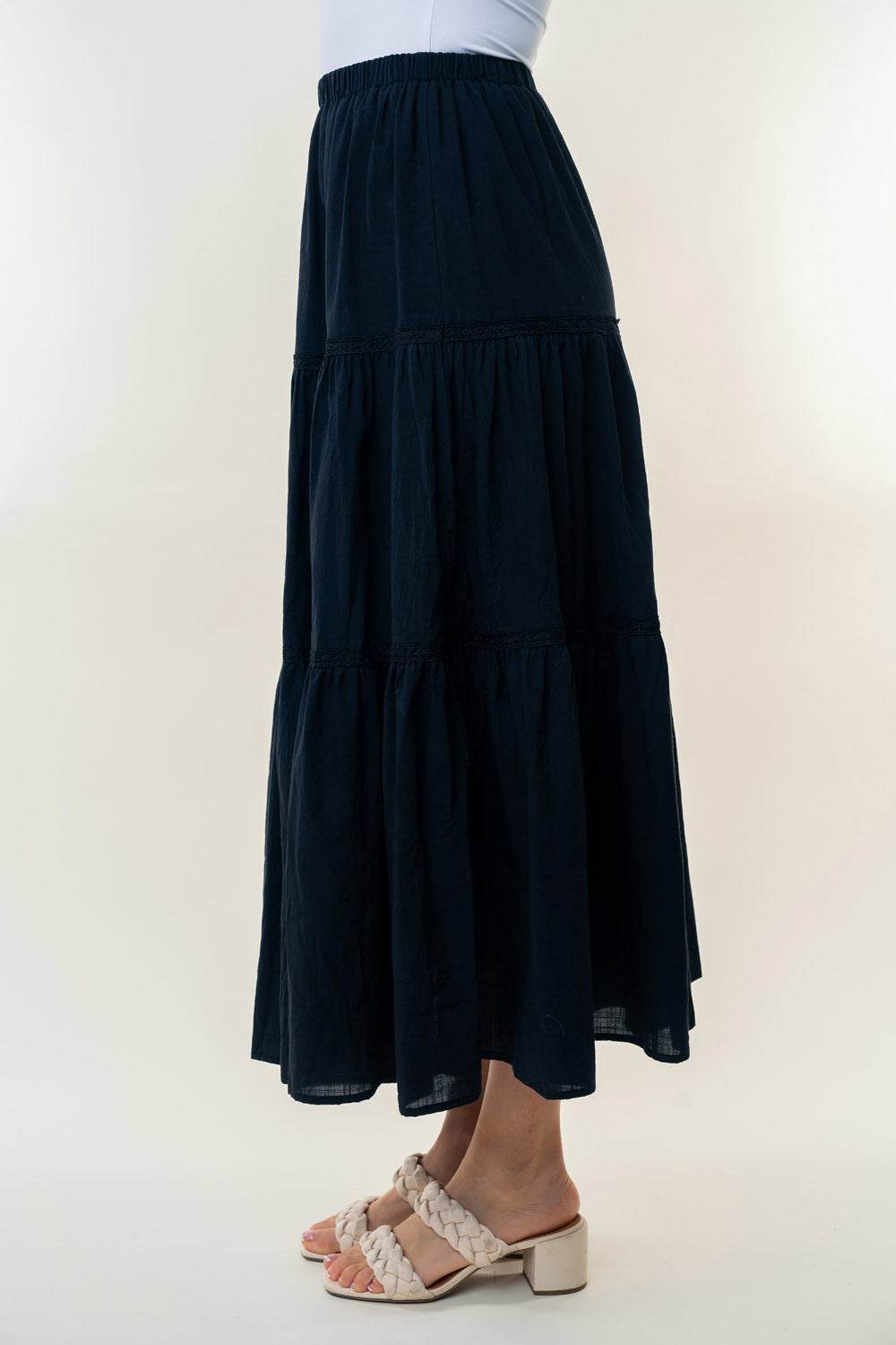White Birch High Waisted Tiered Maxi Skirt - Delanoir