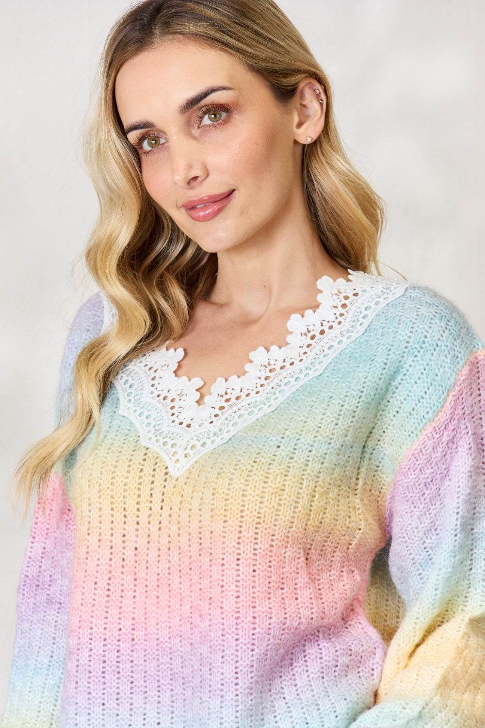 BiBi Rainbow Gradient Crochet Deetail Sweater - Delanoir