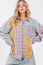 SAGE + FIG Button Up Raw Hem Plaid Flannel Shirt - Delanoir