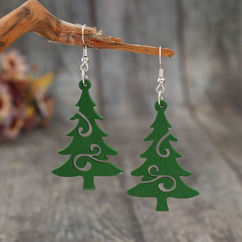 Christmas Tree Wooden Earrings - Delanoir
