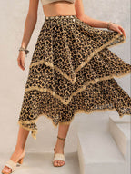 Lace Detail Layered Printed Skirt - Delanoir