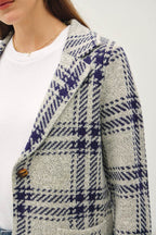 Be Cool Plaid Long Sleeve Sweater Jacket with Front Patch Pockets - Delanoir