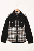 Plaid Pocketed Button Up Denim Jacket - Delanoir