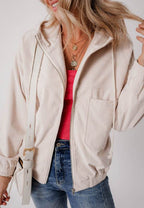 Pocketed Zip Up Long Sleeve Hooded Jacket - Delanoir