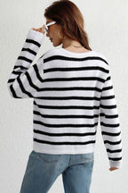 Striped Button Down Long Sleeve Cardigan - Delanoir