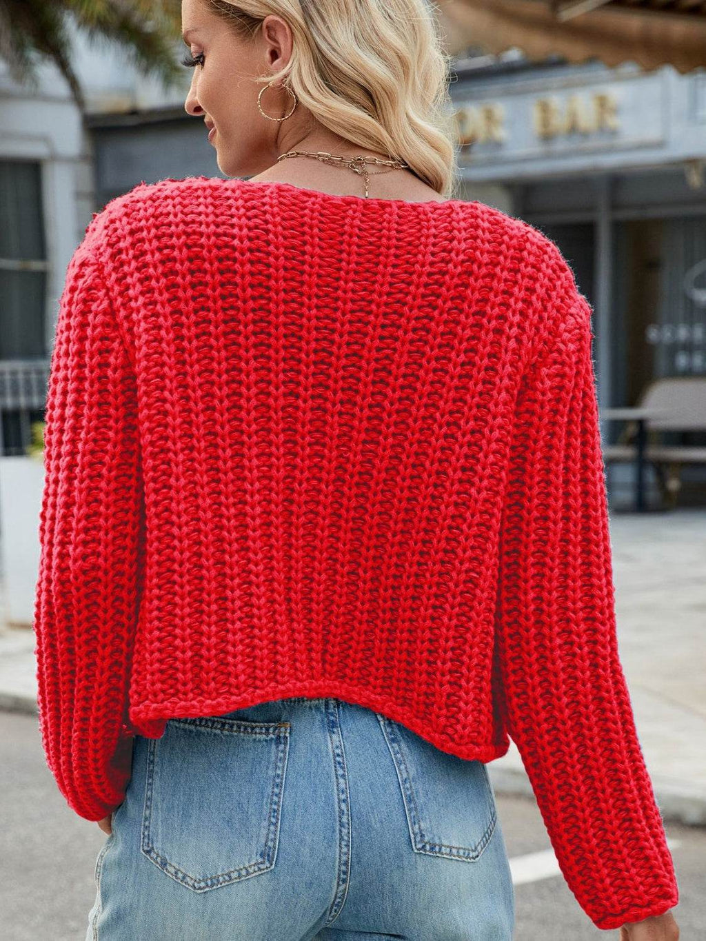 Round Neck Button Up Cardigan with Pockets - Delanoir