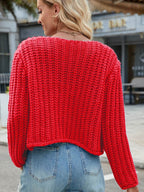 Round Neck Button Up Cardigan with Pockets - Delanoir