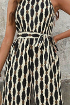 Tied Printed Grecian Neck Jumpsuit - Delanoir