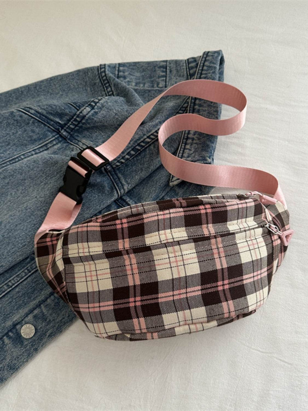 Plaid Adjustable Strap Crossbody Bag - Delanoir