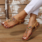 Beaded PU Leather Open Toe Sandals - Delanoir