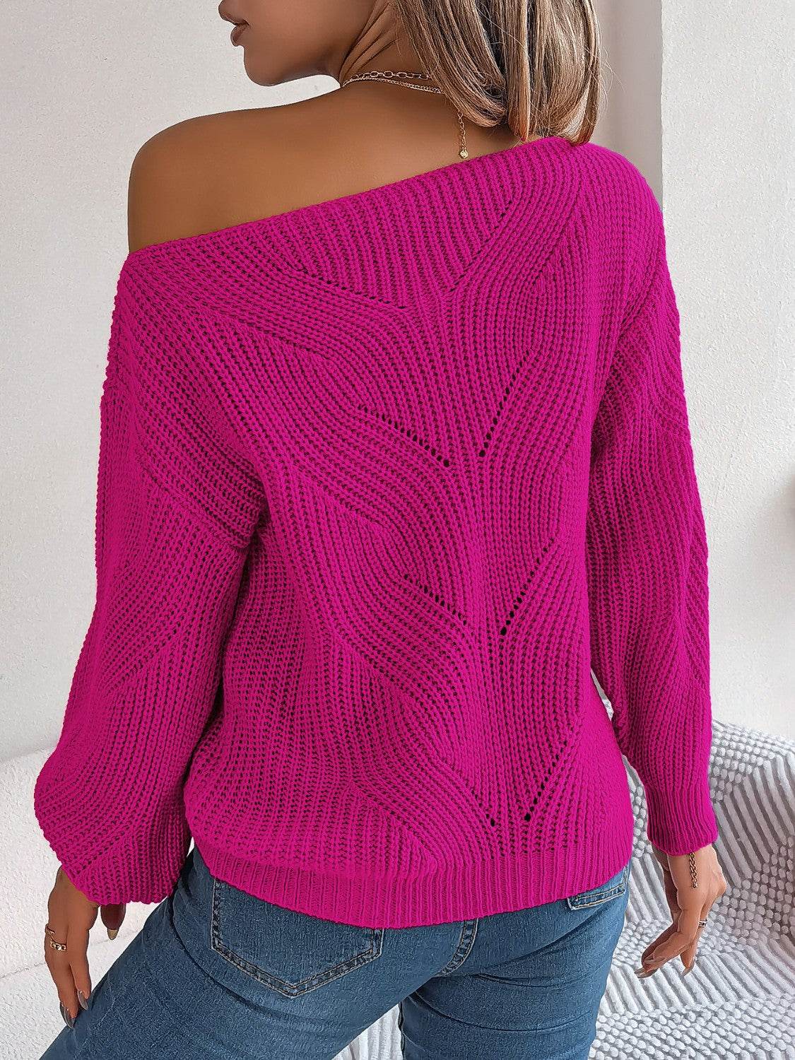 Openwork Long Sleeve Sweater - Delanoir
