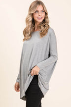 BOMBOM Round Neck Long Sleeve Oversized Top - Delanoir
