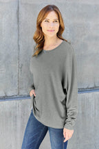 Double Take Full Size Round Neck Long Sleeve T-Shirt - Delanoir