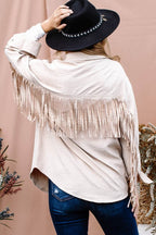 And The Why Full Size Fringe Back Detailed Button Down Shacket - Delanoir