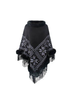 Fringe Geometric Cape Sleeve Poncho - Delanoir