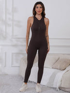 Half Zip Wide Strap Active Jumpsuit - Delanoir