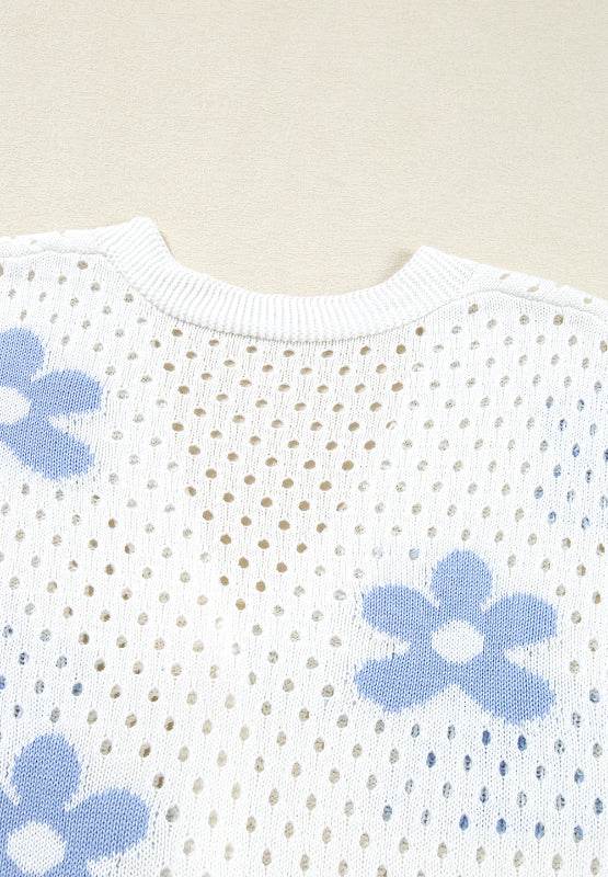Flower Hollowed Out Button Down Long Sleeve Cardigan - Delanoir
