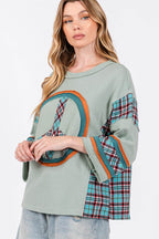 SAGE + FIG Peace Applique Patch Contrast Plaid Top - Delanoir